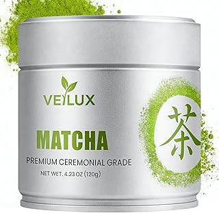 VEILUX Ceremonial Grade Matcha Green Tea Powder-100% Pure Unsweetened No Additives - First Harvest Quality for Authentic Flavor, Vibrant Green & Smooth Umami Taste, 4.23oz Tin