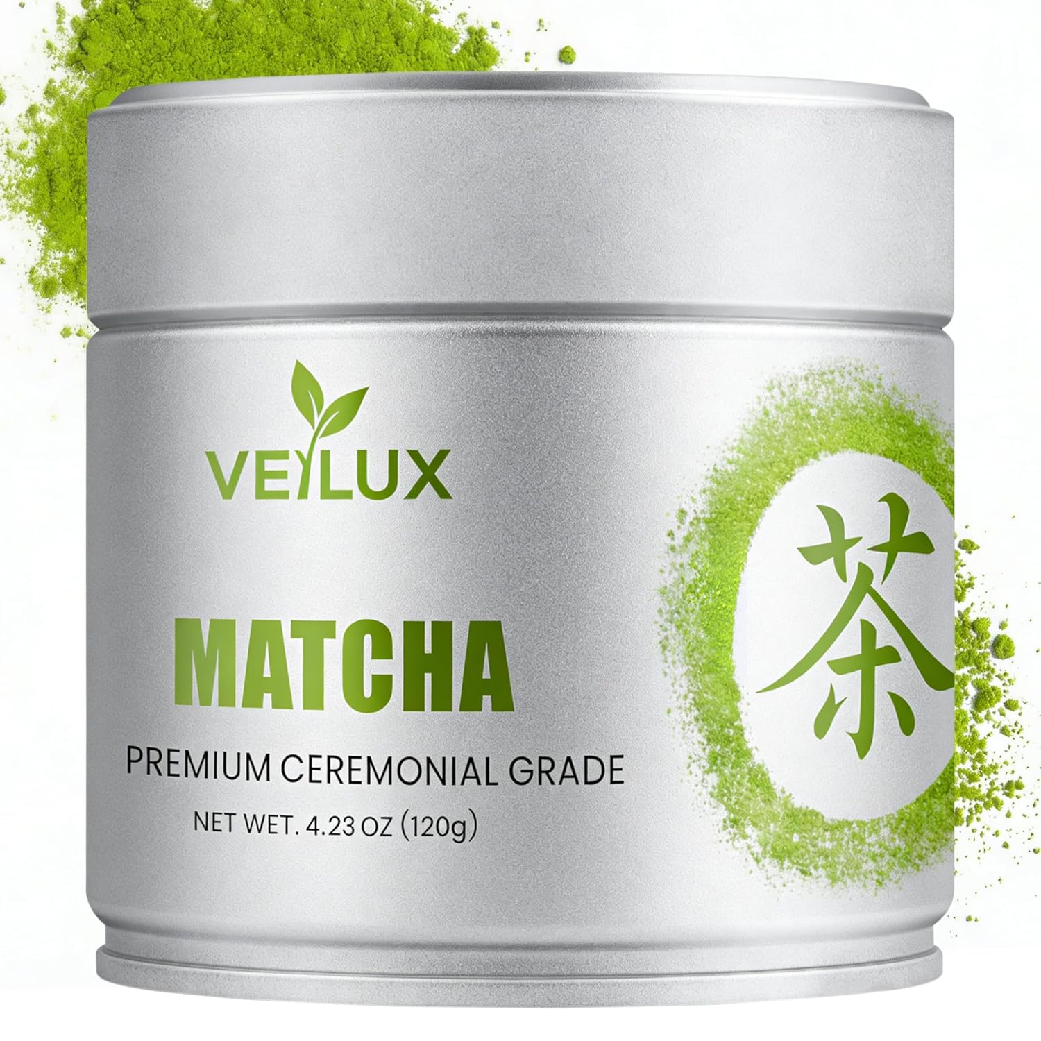 VEILUX Ceremonial Grade Matcha Green Tea Powder-100% Pure Unsweetened No Additives - First Harvest Quality for Authentic Flavor, Vibrant Green & Smooth Umami Taste, 4.23oz Tin