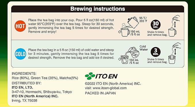 ITO EN Oi Ocha Premium Japanese Matcha Genmaicha Green Tea - Tea Bags, 50 Count (Pack of 1)