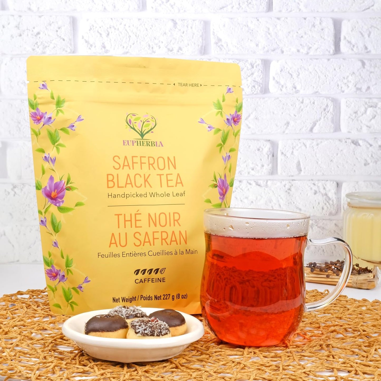 Eupherbia Saffron Black Tea, Handpicked, Highland Grown Whole Leaf Tea, Enriched with 3 Grams of Premium Saffron Threads, Brisk, Earthy, Aromatic, 227g (8 oz)
