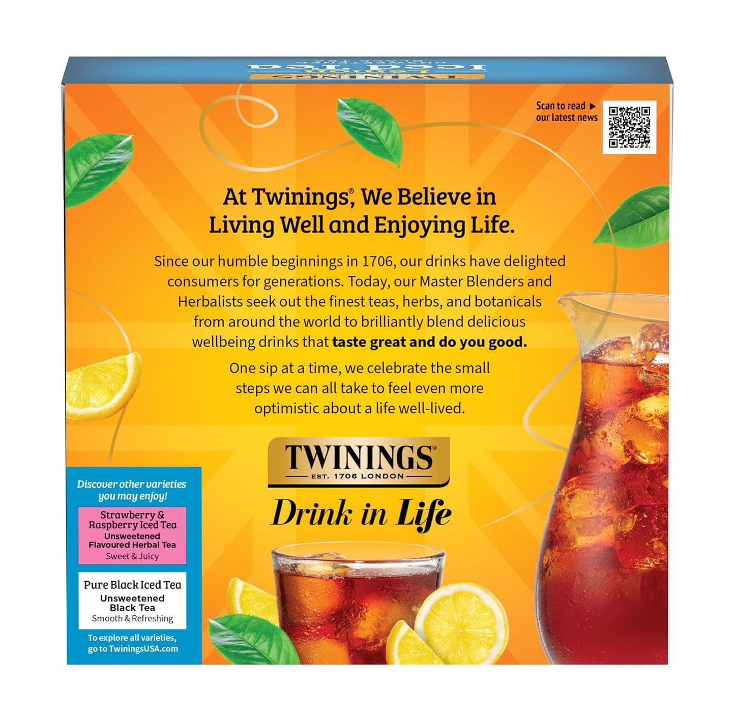 Twinings Lemon Black, Unsweetened Iced Tea Bags, 72 CT Box (1 Pack)