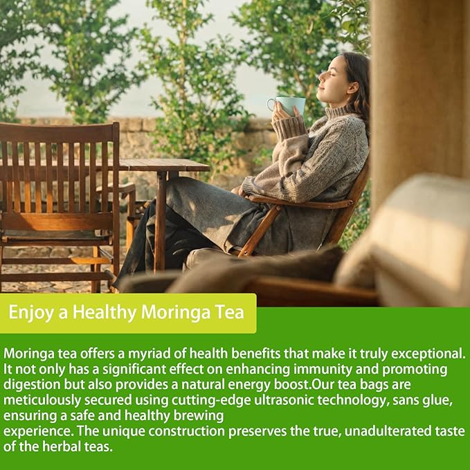 Samcci - Moringa Tea - 50 Tea Bags - Pure Moringa Leaves, Herbal Tea for Supporting Digestion & Immune System - Non-GMO - Vegan - Caffeine-Free