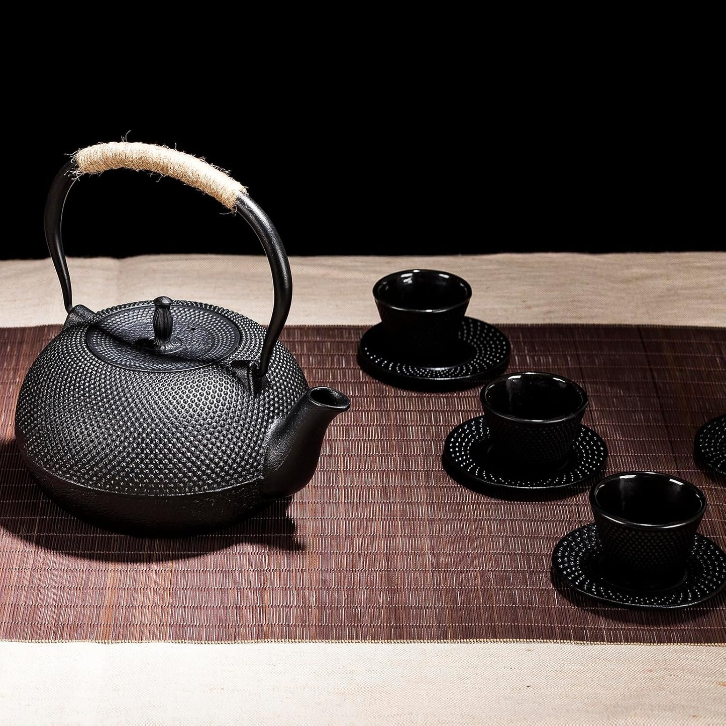 Big Cast Iron Teapot Set with Cups, Japanese Tetsubin Tea Kettle for Stovetop Safe, Cast Iron Tea Set with Tea Strainer for Loose Tea and Enameled Interior (1800ml Teapot Set with Cups)