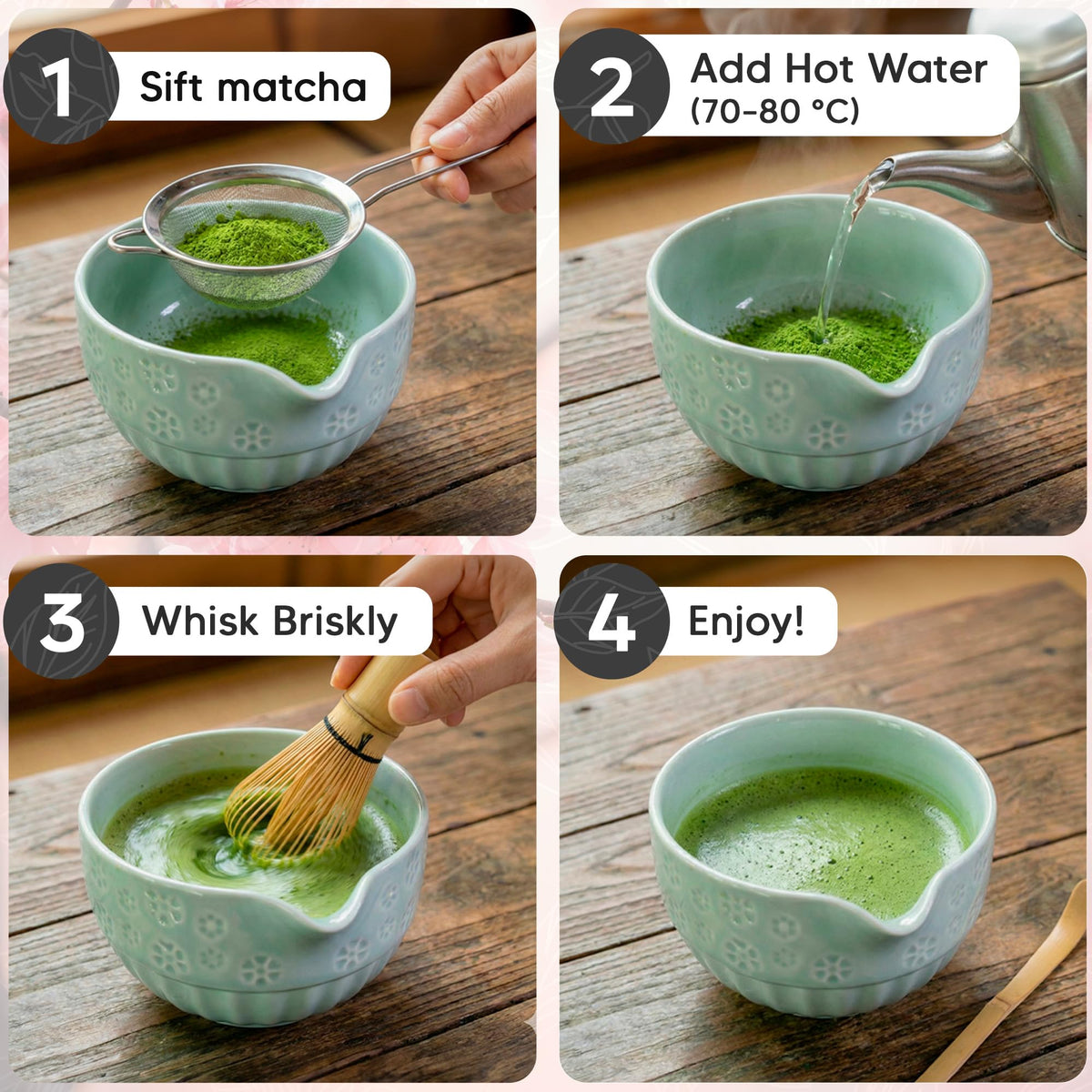 BLOOMORA Matcha Set, Ceramic Kit with Bowl, Bamboo Whisk and Scoop, Tea Ceremony