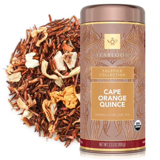 Teabloom Organic Herbal Tea, Cape Orange Quince Loose Leaf Tea, Zesty Citrus and Comforting Quince for a Tropical Rooibos - 3.53 oz/100 g Canister Makes 35-50 Cups