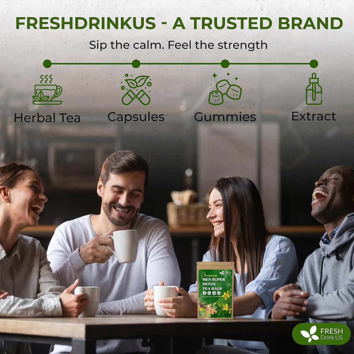 FreshDrinkUS, Premium 135 Tea Bags Men Super Tea – Herbal Blend with Senna, Dandelion Root, Ginger, Peppermint &amp; More – 100% Natural, Sugar-Free. Caffeine-Free. Gluten-Free. Vegan