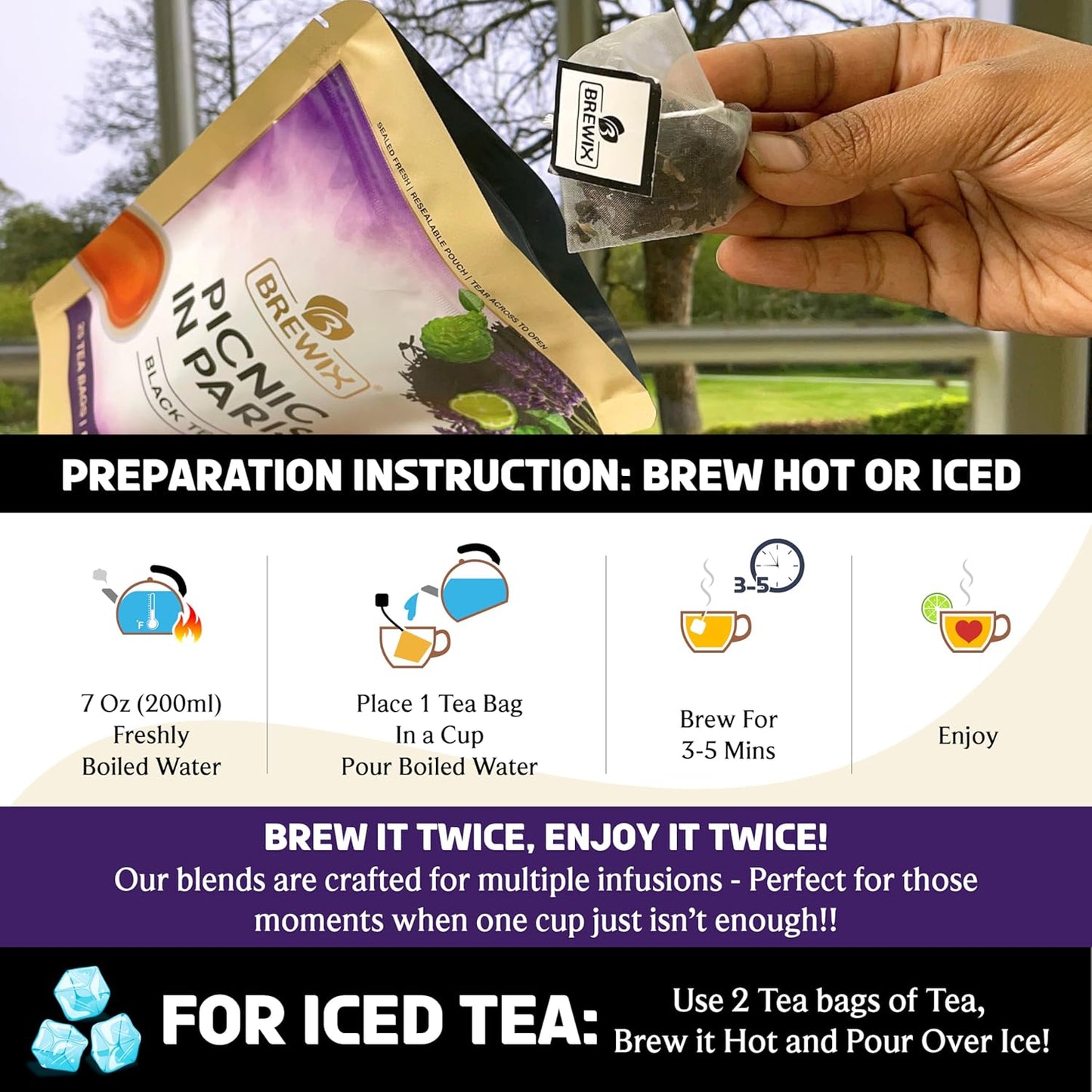 BREWIX, Earl Grey with Lavender Tea, Picnic in Paris Black Tea (25 Pyramid Tea Bags) | Black Tea with Bergamot, Lavender and Vanilla Notes | Gourmet Tea