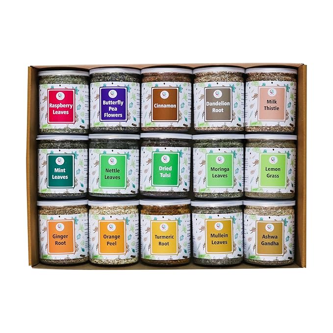 Assorted Loose Leaf Tea, 15 Delightful Herbs, Upto 900 Servings, 100% Raw & Natural, Add Health to your Soups, Smoothies, Teas and more
