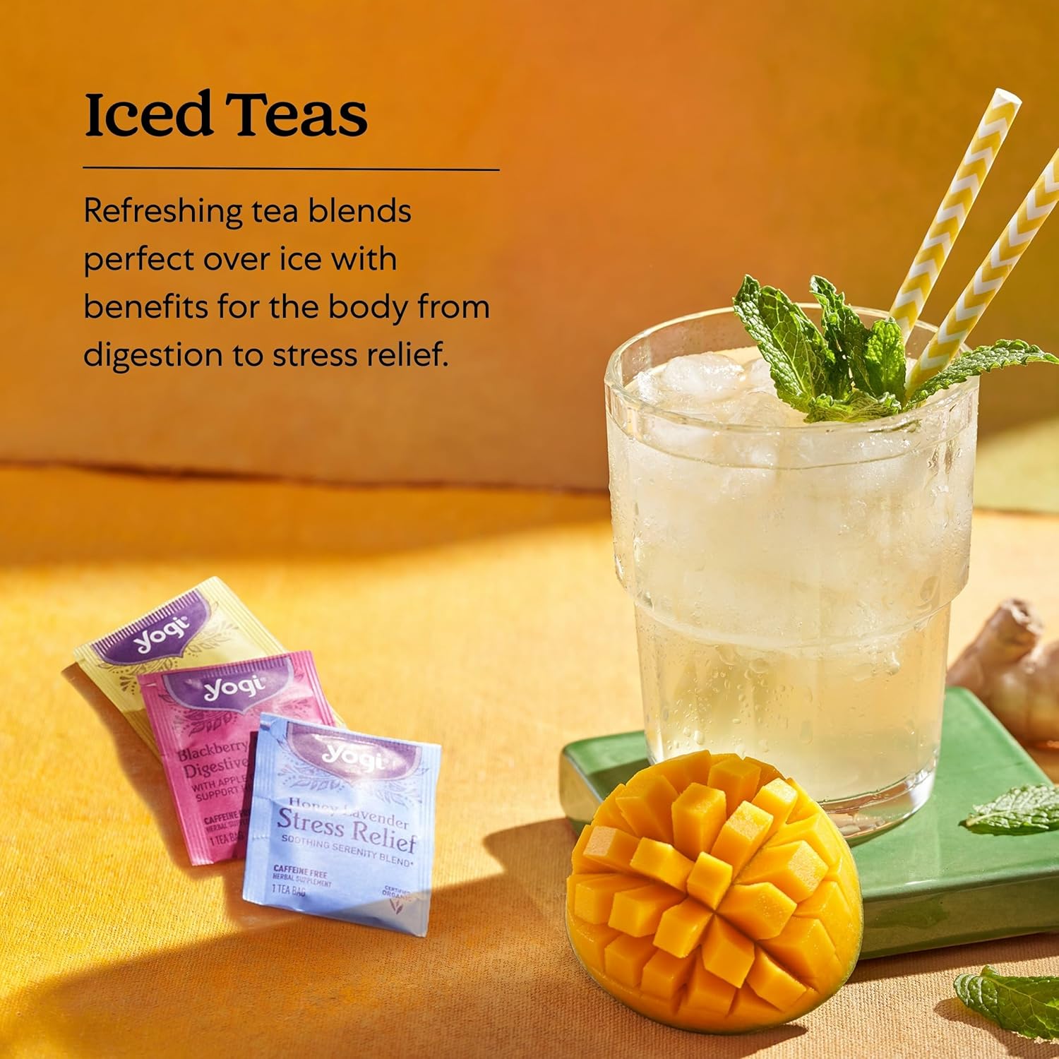 Yogi Tea Iced Tea Variety Pack - 16 Bags per Pack (3 Packs) - Organic Sampler - Includes Mango Ginger, Blackberry Apple Cider Digestive Awakening & Honey Lavender Stress Relief