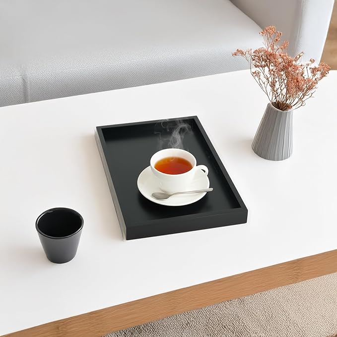 Bam & Boo Natural Bamboo Serving Tray Modern Rectangular (Black, 13” x 9" x 1.2") for Food, Drinks, Decor, Vanity in Home, Kitchen, Bathroom, Coffee Table, Bed
