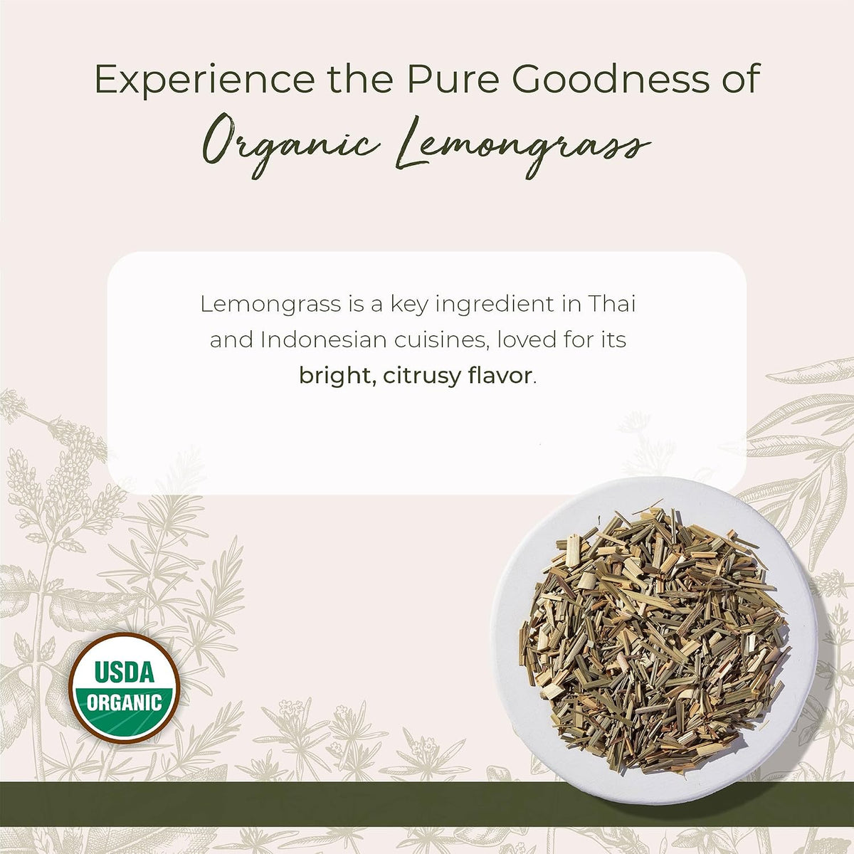 Starwest Botanicals Organic Lemongrass, Certified Kosher - Bulk 1 lb Bag