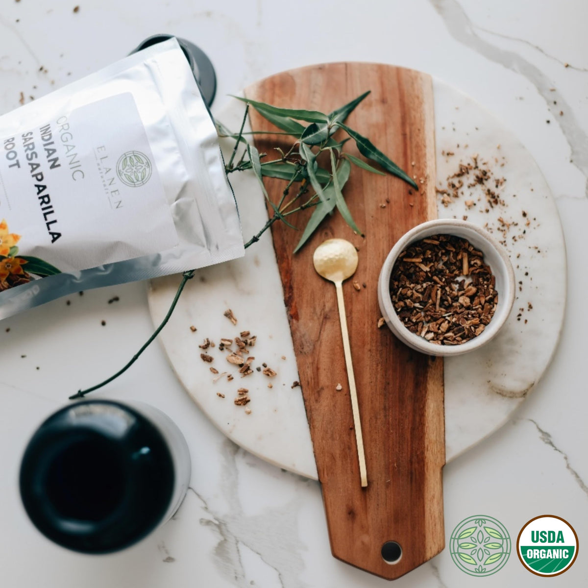 Elanen Naturals Organic Sarsaparilla Root 4 oz. (113g), USDA Certified Organic Indian Sarsaparilla Tea, Hemidesmus Indicus