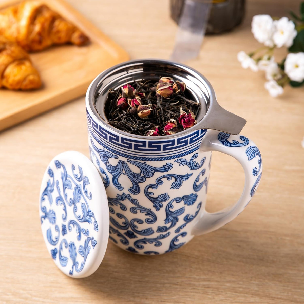 AmorArc Tea Cup With Infuser and Lid, 18oz Loose Leaf Tea Mug With Steeper