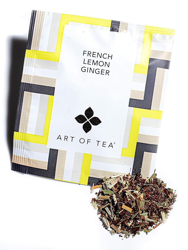 Art of Tea, French Lemon Ginger, 12 Count Eco Friendly Premium Quality Pyramid Tea Bags Sampler Box, Naturally Decaffeinated