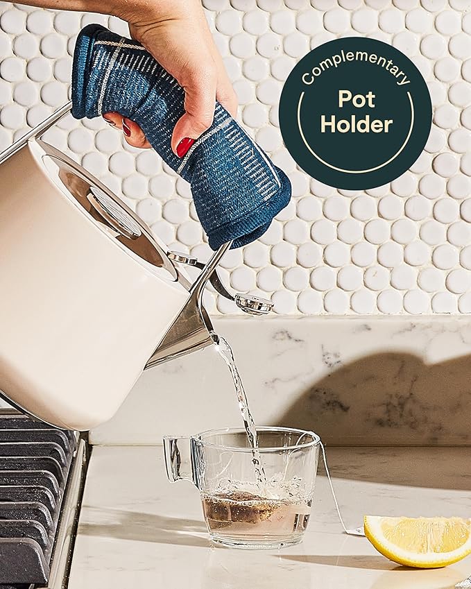 Caraway 2 Quart Whistling Tea Kettle - Durable Stainless Steel Tea Pot - Fast Boiling, Stovetop Agnostic - Non-Toxic, Ptfe & Pfoa Free