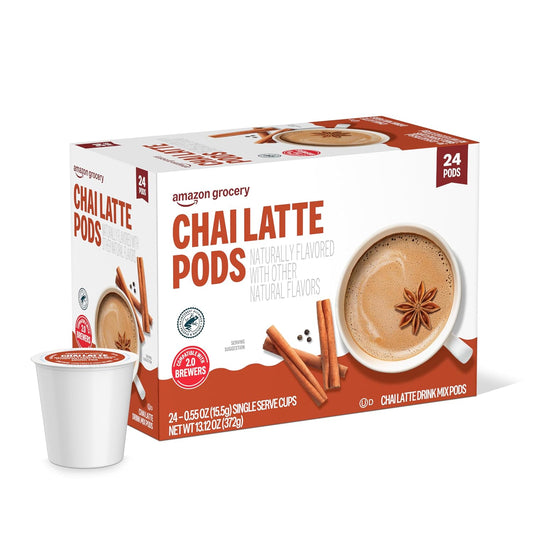 Amazon Brand - Happy Belly Tea Pods Compatible with 2.0 K-Cup Brewers, Chai Latte, 24 Count (Previously Solimo)