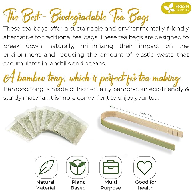 FreshDrinkUS, Premium 150 Lemon Ginger Tea Bags, 100% Natural Ingredients, Hand-made Blend of Lemon and Ginger, Eco-conscious Tea Bags. No Sugar, No Caffeine, Vegan.
