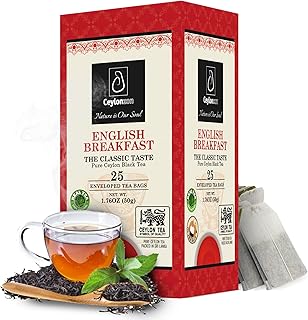 English Breakfast Tea Classic Taste 25 Individually Foil-Wrapped Tea Bags,Perfect Strong, Robust & Flavory Natural Black Tea Bags Ideal for Cozy Mornings or Tea Breaks
