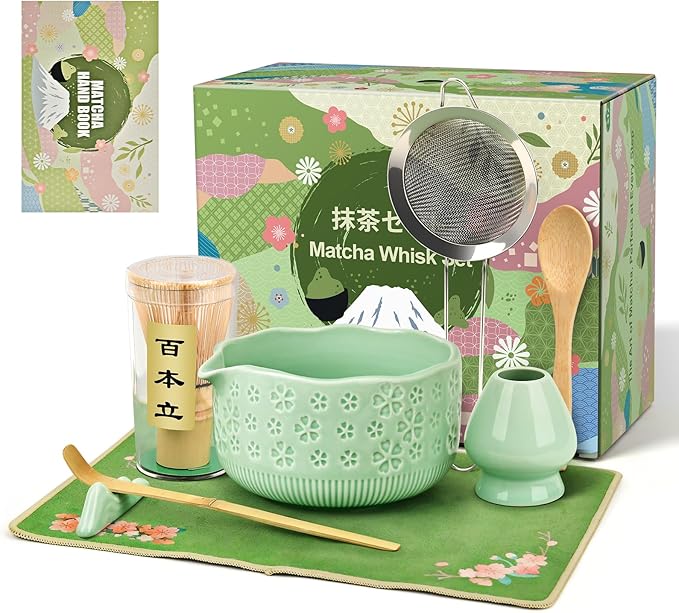 Matcha Whisk Set, 7 Pcs Matcha Making Kit with Matcha Bowl, Matcha Whisk and Holder, Bamboo Scoop, Scoop Rest