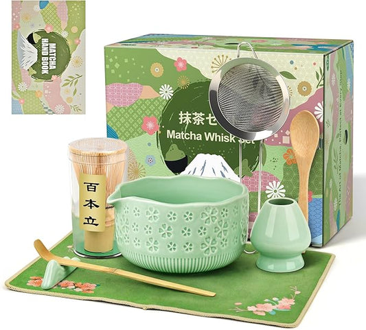 Matcha Whisk Set, 7 Pcs Matcha Making Kit with Matcha Bowl, Matcha Whisk and Holder, Bamboo Scoop, Scoop Rest