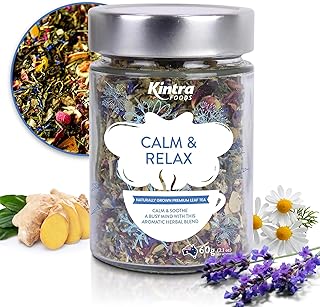 Kintra Foods Calm & Relax Loose Leaf | Herbal Blend With Chamomile, Lavender and Passionflower | Soothing Tea | Caffeine-Free Calming Tea | 60g Jar for Ultimate Relaxation