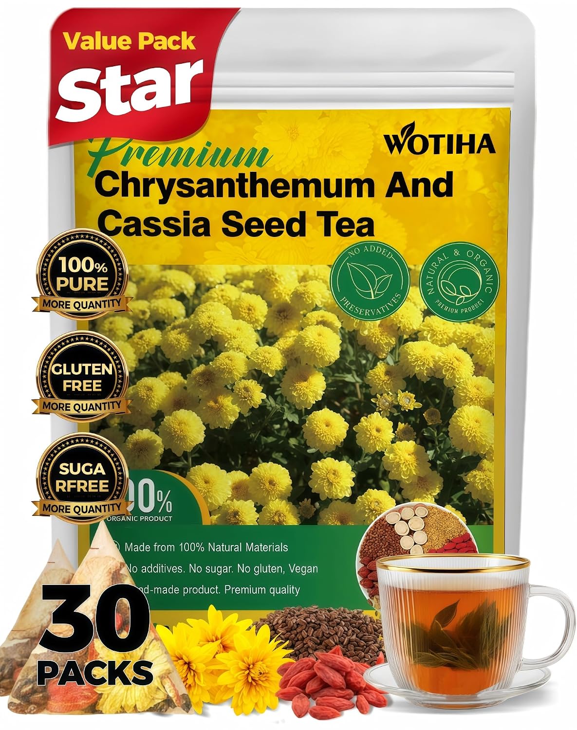 WOTIHA Chrysanthemum cassia seed tea 150g.30 Herbal Tea bags burdock root tea