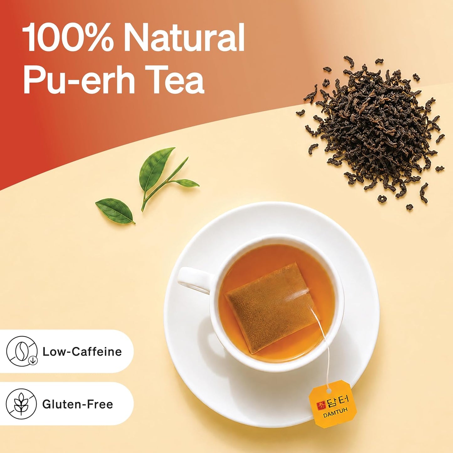 Damtuh Korean Pu-erh Tea Bags, Aged Dark Tea, 50 Count | Earthy, Mellow, Full-bodied, 100% Pu-erh Leaf, Sugar-Free, Vegan, Individually Wrapped