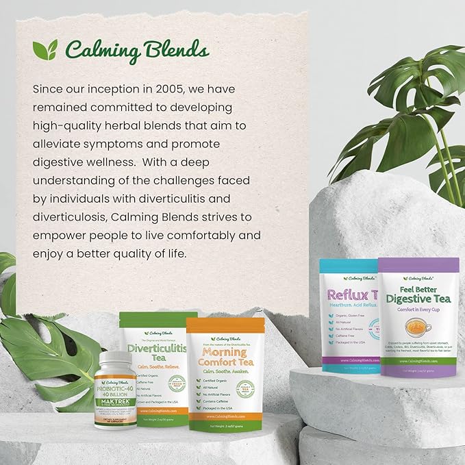 Calming Blends Diverticulitis Tea, Organic Loose Leaf Tea, Caffeine Free, 36 Cups, Made In USA