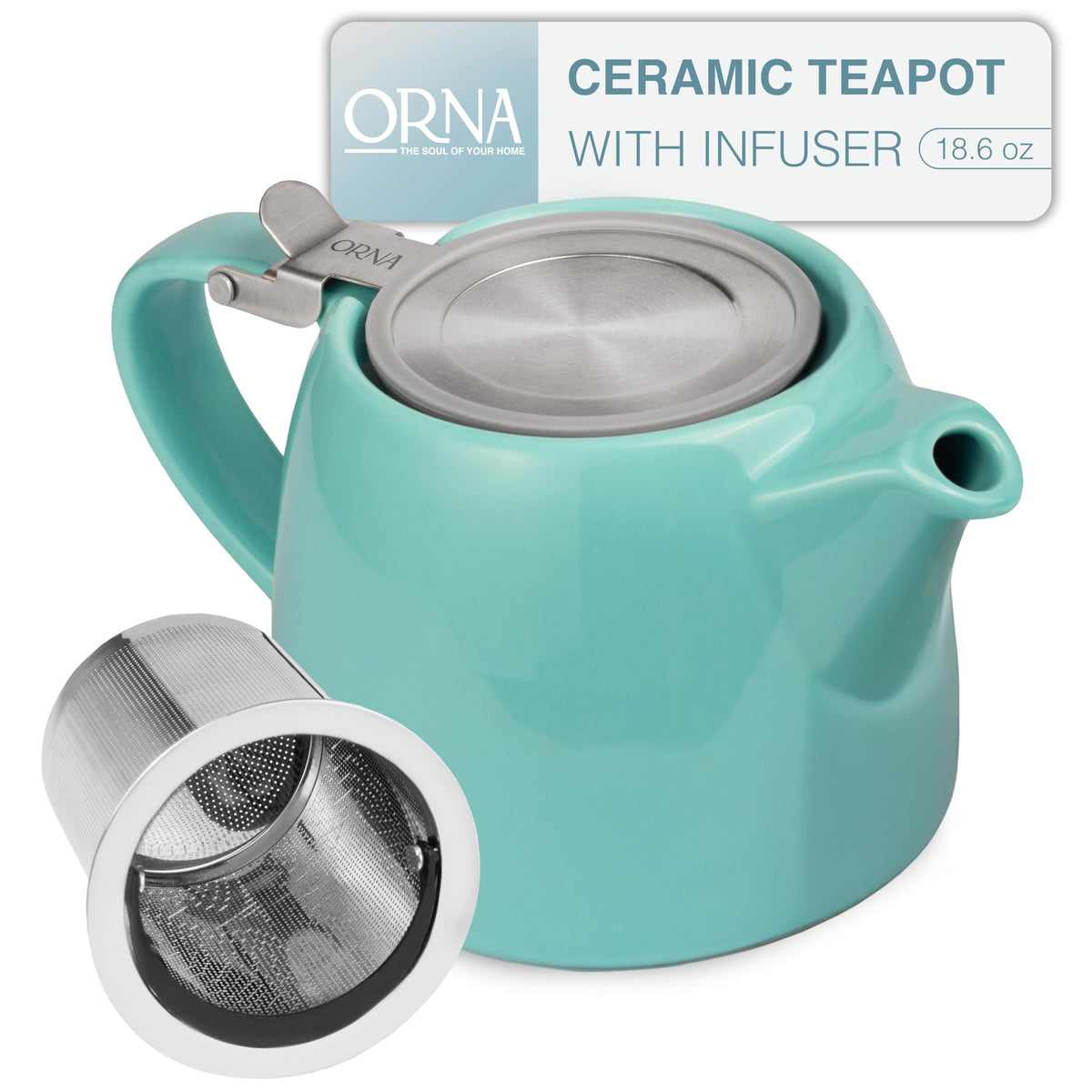 ORNA THE SOUL OF YOUR HOME ORNA Ceramic Teapot with Tea Infuser – Small Tea Pot for Loose Leaf Tea – 550ml / 18.6 Oz