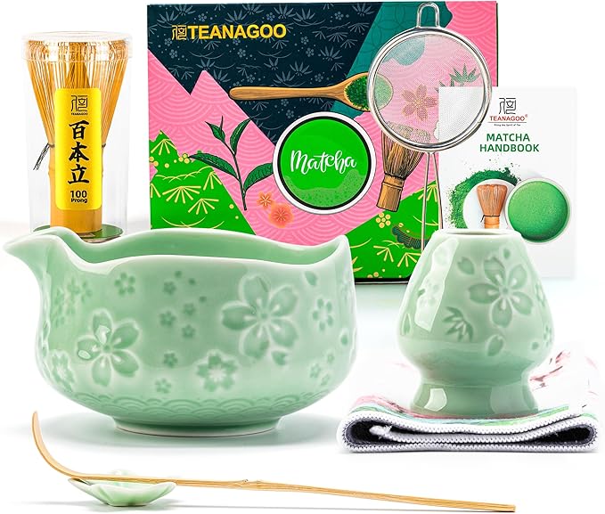 TEANAGOO Matcha Whisk Set,7 Pcs Matcha Set Blue Green,Ceremony Matcha Kit,Matcha Tea Set for Making 