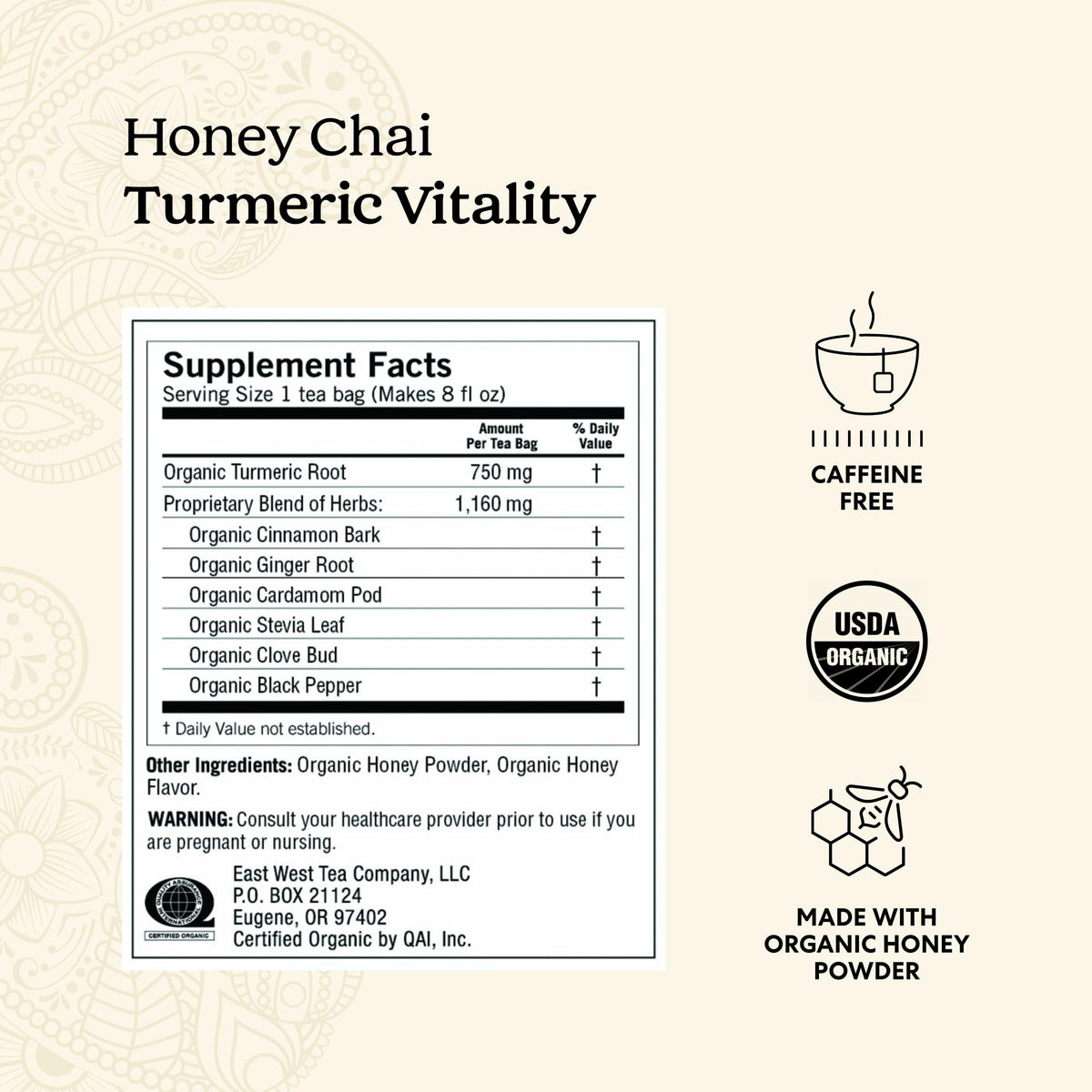Yogi Honey Chai Turmeric Vitality Tea, 16 Tea Bags (6 Pack)