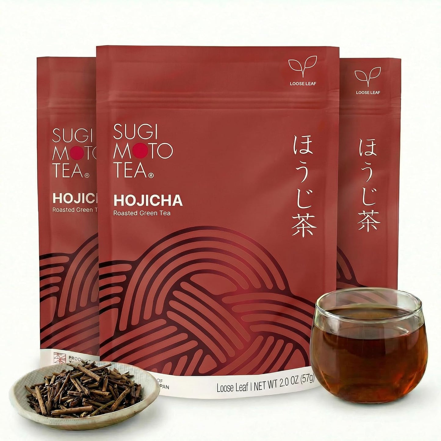 SUGIMOTO TEA Japanese Hojicha Roasted Green Tea Loose Leaf 2.0 oz (3 Pack)