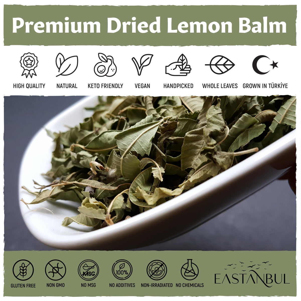 Eastanbul Lemon Balm Leaf, Melissa Tea, Natural, No Caffeine,1.4oz