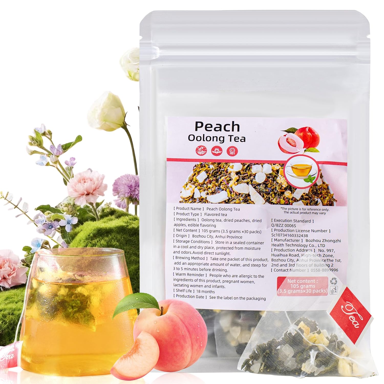 Peach Oolong Tea, Caffeine Alternative for Focus Support, Sweet Fruity Aroma and Smooth Oolong Flavor, Hot or Iced Daily Drink, 3.5g x 30 Bags