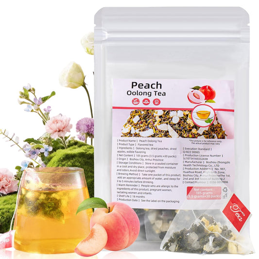 Peach Oolong Tea, Caffeine Alternative for Focus Support, Sweet Fruity Aroma and Smooth Oolong Flavor, Hot or Iced Daily Drink, 3.5g x 30 Bags