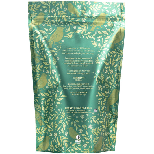 Harney &amp; Sons Luck Always Irish Breakfast Tea Sachets, 25 Count | 100% Assam black tea. 25 whole leaf sachets. Contains caffeine.