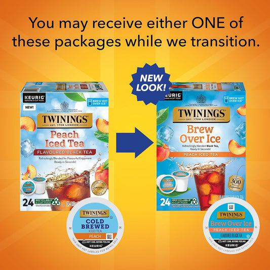 Twinings Brew Over Ice Unsweetened Peach Blk Iced Tea K-Cups 24 CT (1 Pack) | Refreshing Peach Black Tea, Naturally Caffeinated, 24 Keurig K-Cup Pods for Single Serve Brewers, Fresh Iced Tea in Seconds