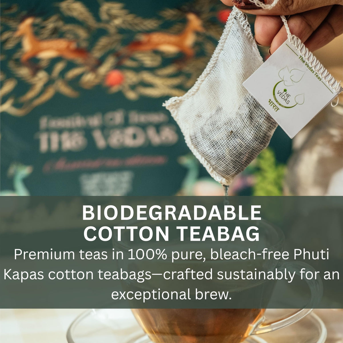 The Vedas Assorted tea sampler gift | 10 Exotic flavours | Premium Hand stitched cotton teabags of 8 different flavours along