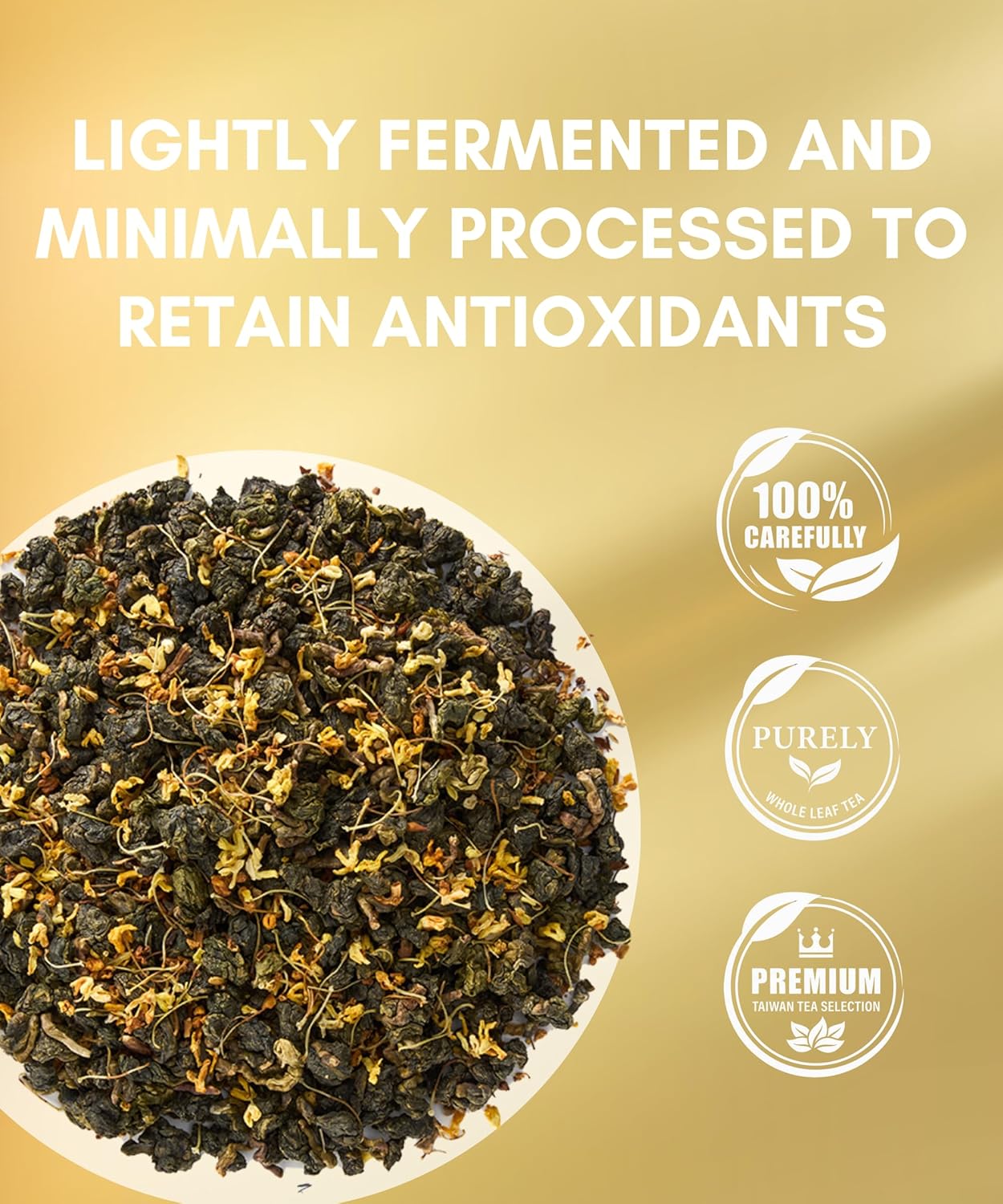 Premium Osmanthus Jin Xuan Oolong Loose Leaf Tea 1.76oz (50g) Taiwan High Mountain Tea, Natural Milky Aroma, Real Osmanthus Scented, Vacuum-Sealed for Peak Freshness, Serving 17-25 Cups