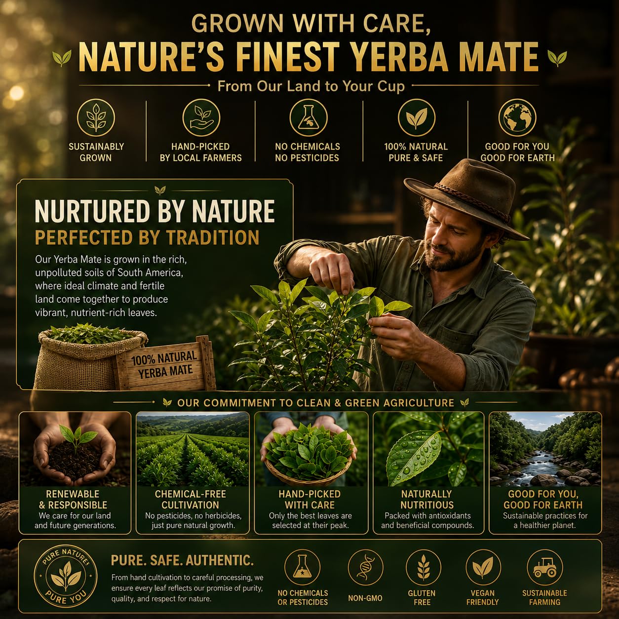 WOTIHA 60 Count Premium Unsmoked Yerba Mate Tea Bags - Sourced from Argentina, 100% Pure &amp; Natural Energy, Coffee Alternative, Additive-Free, Sugar-Free, Gluten-Free, Vegan, Non-GMO