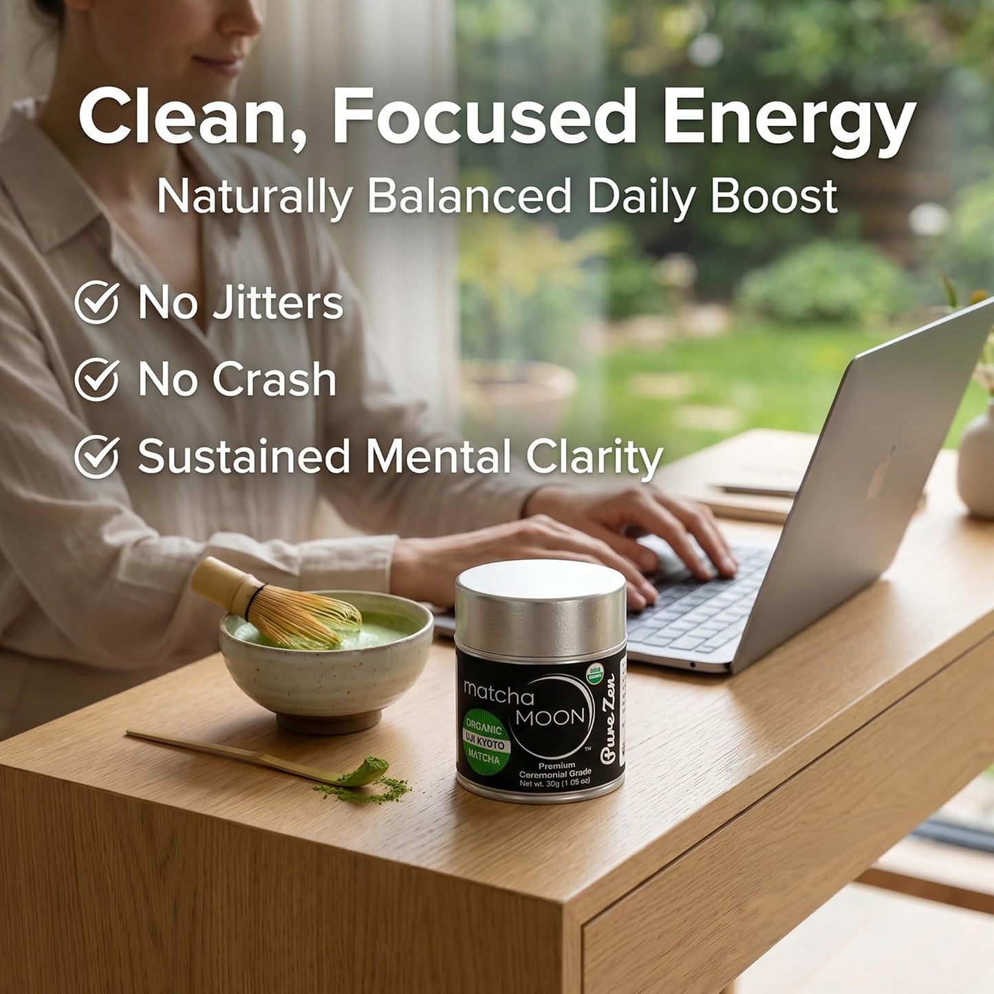 Matcha Moon Pure Zen Ceremonial Grade Matcha Powder, 30g | Premium USDA Organic, Traditional Japanese Green Tea, First Harvest, Uji Kyoto Sourced, Tin