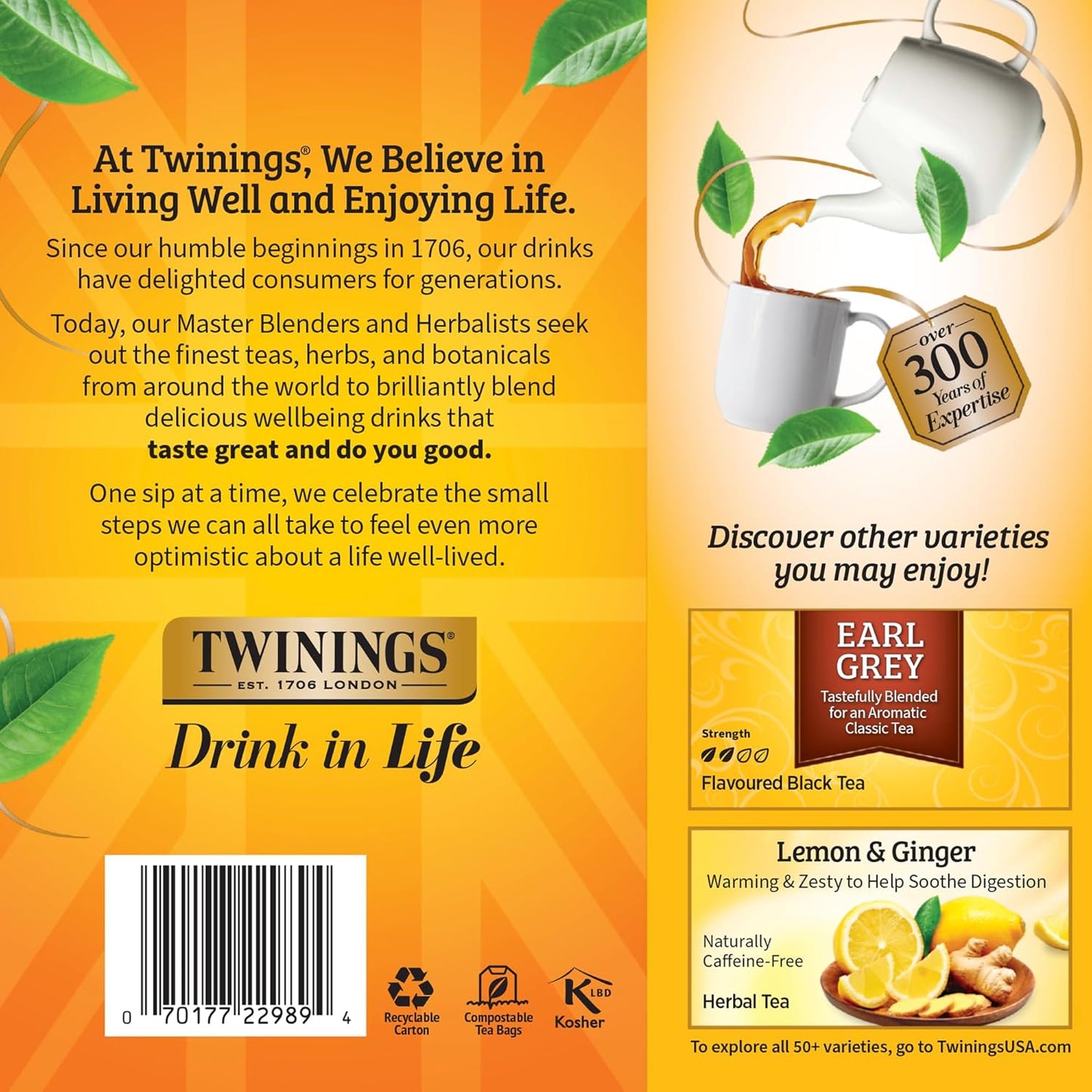 Twinings Lady Grey Black Citrus Tea Bags, 100 CT Box (1 Pack) | A Hint of Bergamot, Orange &amp; Lemon Peel, Citrusy, Naturally Caffeinated, 100 Foil Lined Individually Wrapped Bags, Hot/ Iced