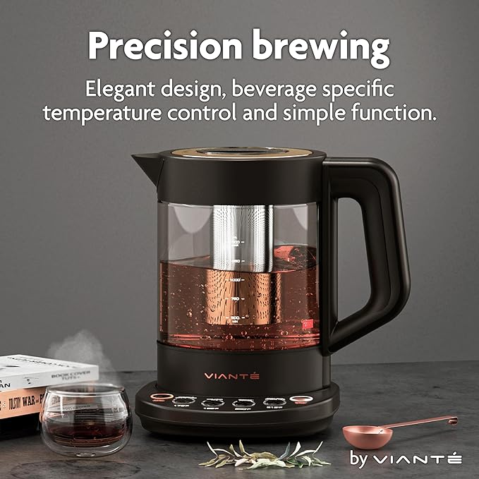 Vianté Electric Kettle With Infuser For Loose Leaf. Hot Tea Maker With Temperature Control And Automatic Shut Off. Tea Kettle With Brewing Programs