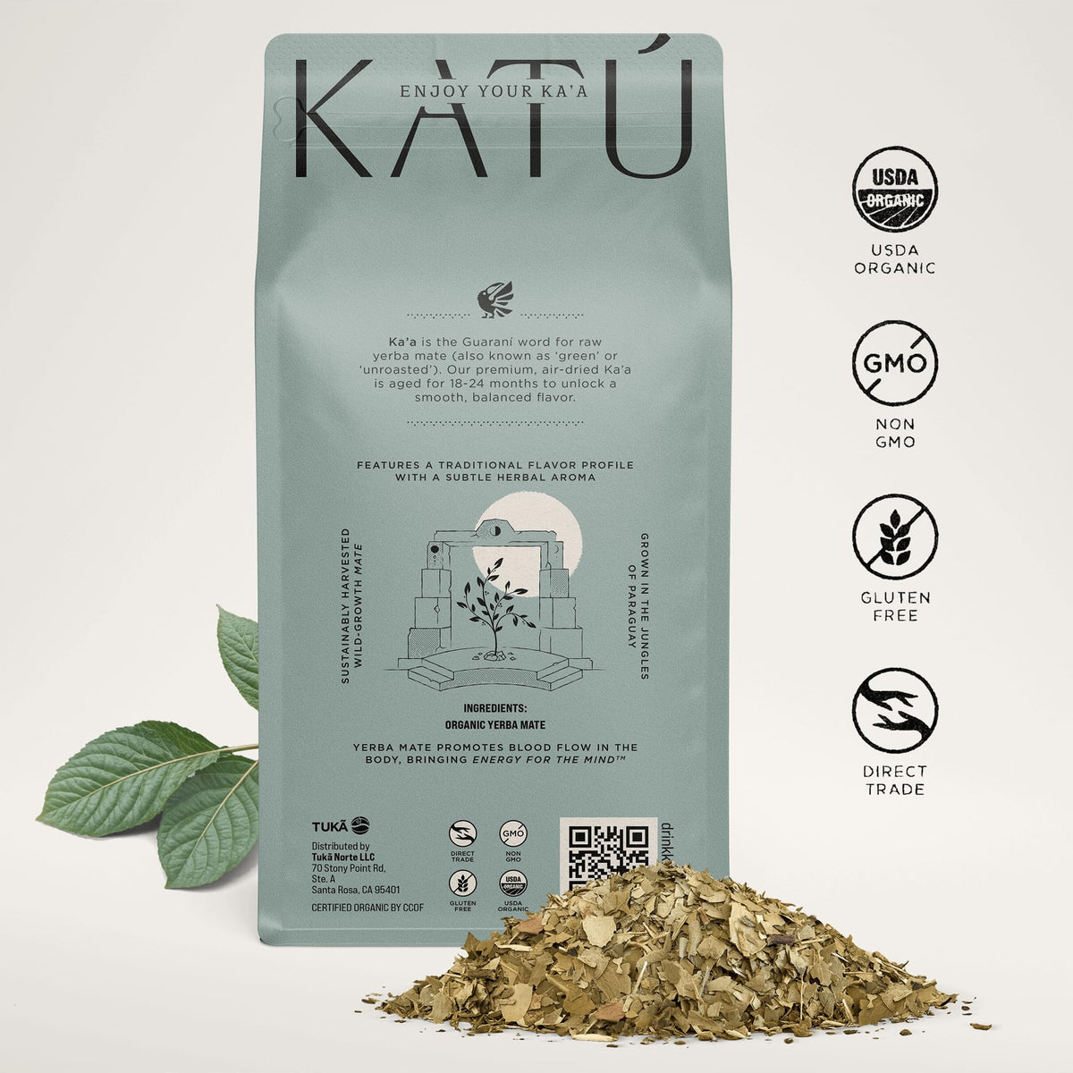 Katú Ka'a Premium Organic Loose-Leaf Raw Yerba Mate Tea, Air-Dried, Unroasted, Smooth Traditional Taste, Natural Energy, 17.6