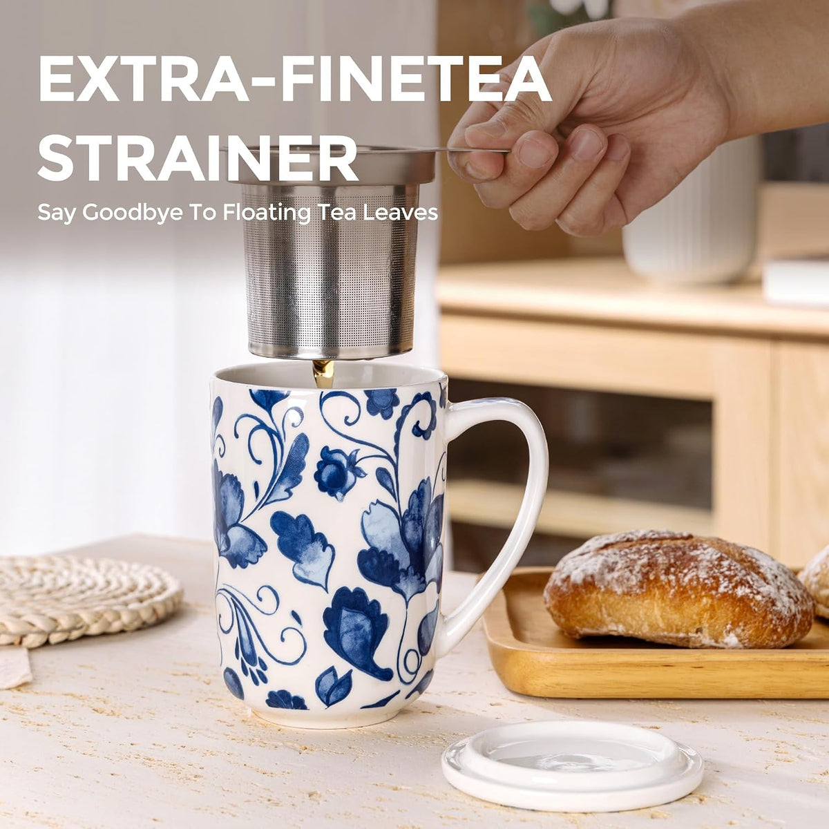 GBhome Tea Mug with Infuser and Lid,18 oz Loose Leaf Tea Cup with Steeper