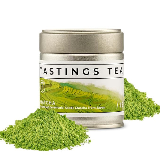 Tastings Tea Ceremonial Grade Matcha Powder | Organic Green Tea from Japan | JONA Organic Certified Japanese Drink in a Foil Bag & Reusable Gift Tin | Natural Caffeine with Antioxidants for Wellness