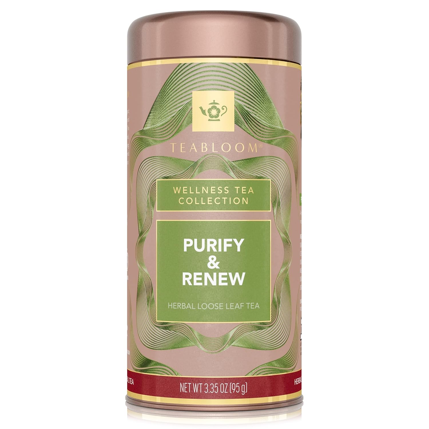 Teabloom Purify and Renew Loose Leaf Herbal Tea with Lemon, Herbs & Yerba Maté | Lightly Caffeinated Garden-Inspired Blend | Canister Makes 35–50 Cups | Gift-Ready Reusable Tin
