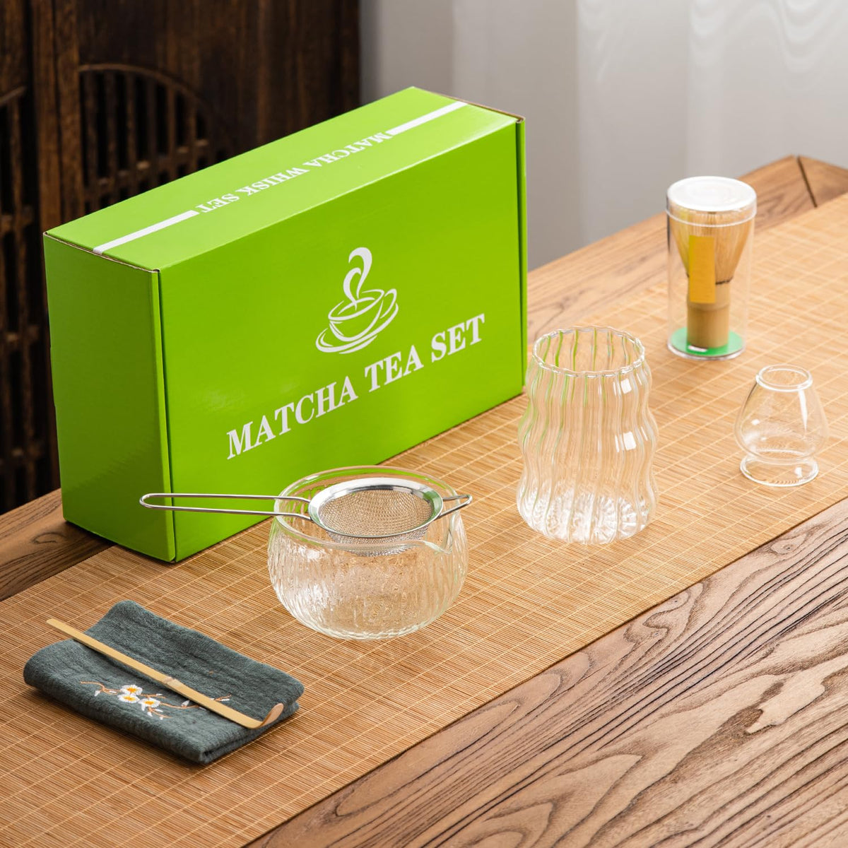 DWEHIXBUY 7Pcs Japanese Matcha Tea Set, Matcha Kit with Matcha Bowl (with Pouring Spout), Matcha Whisk, Whisk Holder