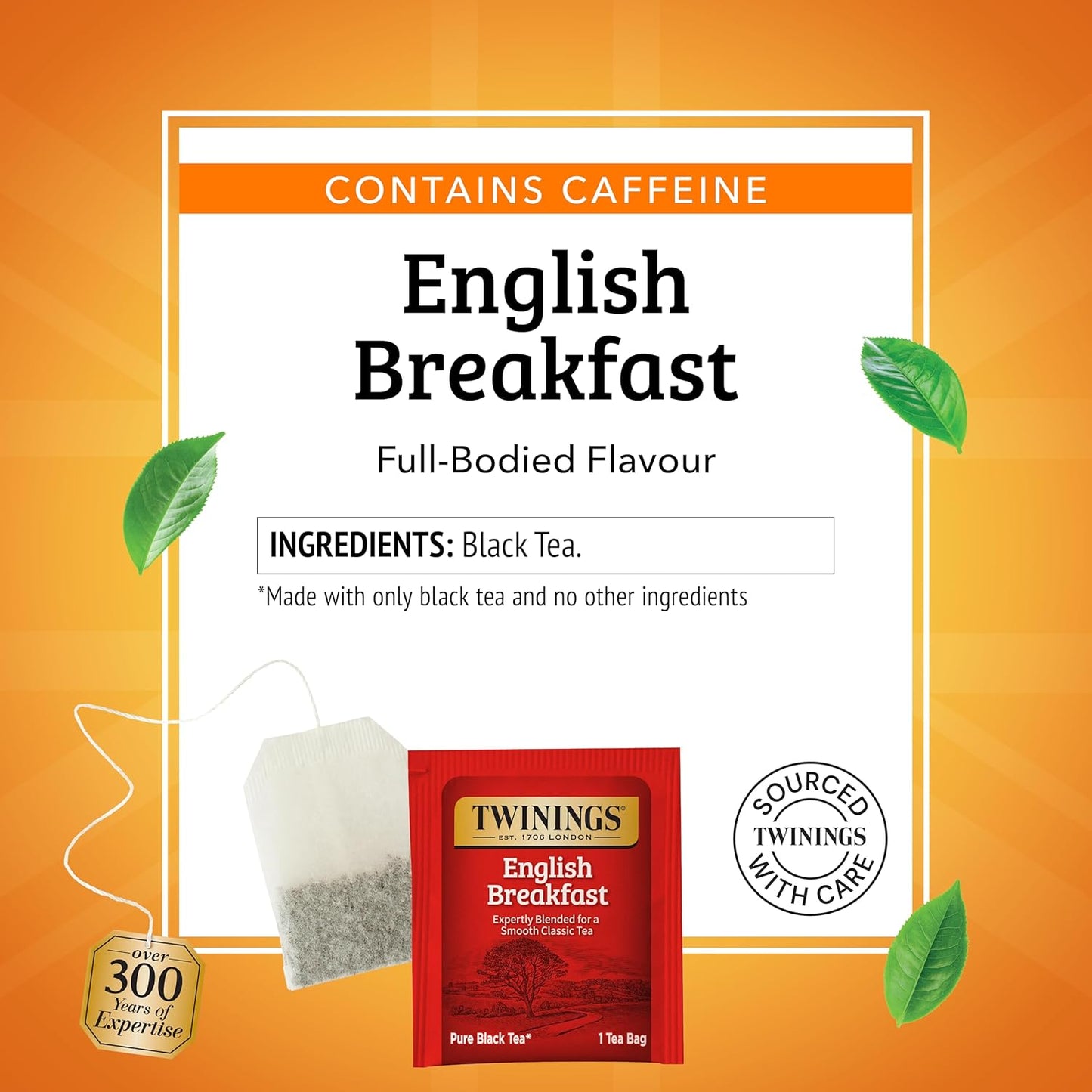Twinings English Breakfast Black Tea Individually Wrapped Bags, 20 Count (Pack of 1), Flavourful, Robust, Caffeinated, Enjoy Hot or Iced, 20 Teabags