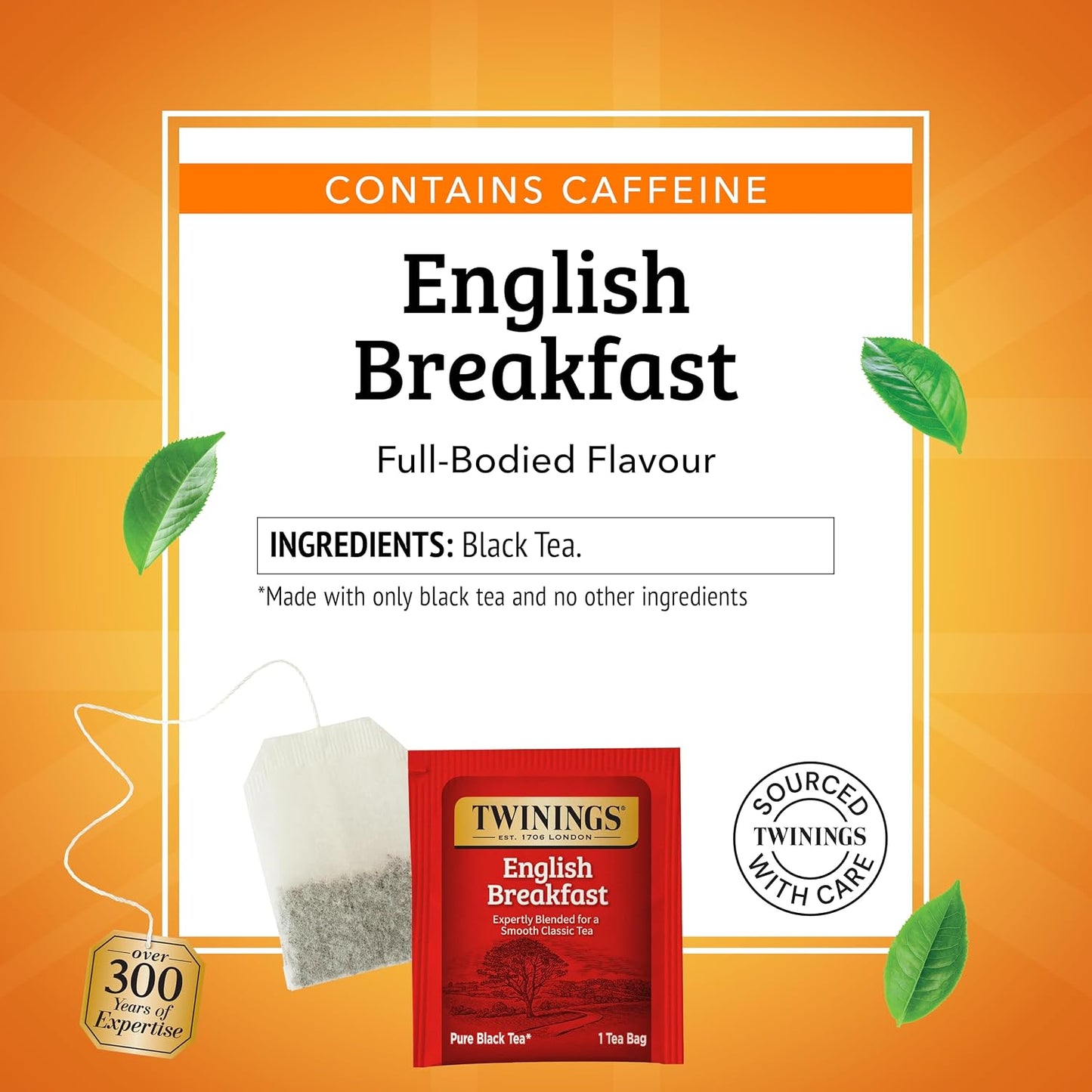 Twinings English Breakfast Black Tea Bags, 20 CT Box (1 Pack) | Popular Tea Classic, Robust &amp; Smooth, Naturally Caffeinated, 20 Foil Lined Individually Wrapped Bags, Enjoy Hot or Iced
